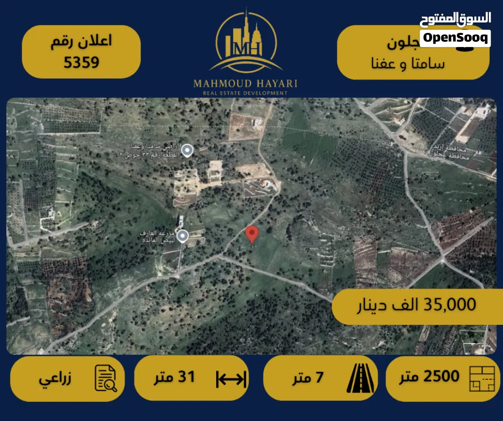 رقم الإعلان: (5359) قطعة أرض زراعية مميزة في عجلون – منطقة سامتا وعفنا