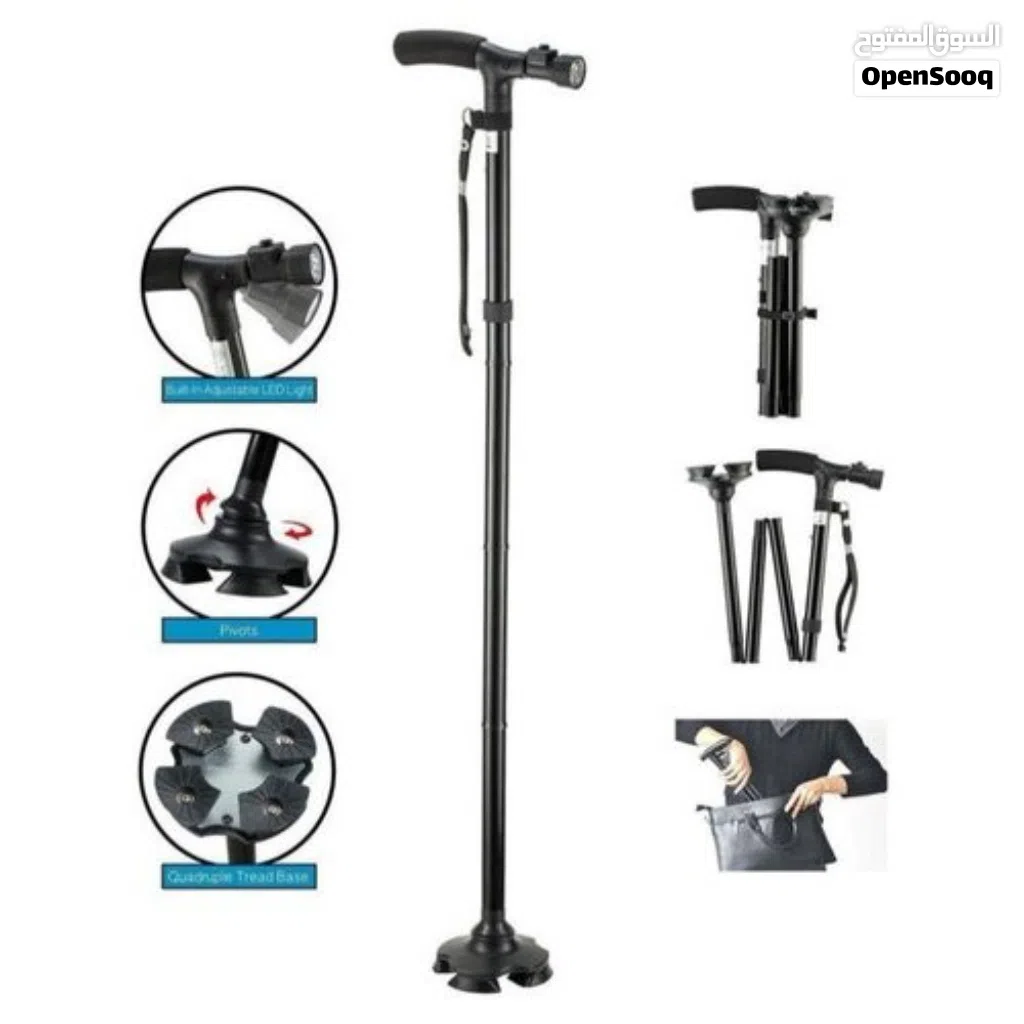 عكاز عصا لكبار السن Trusty canne قابله للطوي و مانع الانزلاق و ضوء عكازه عكازة طبيه