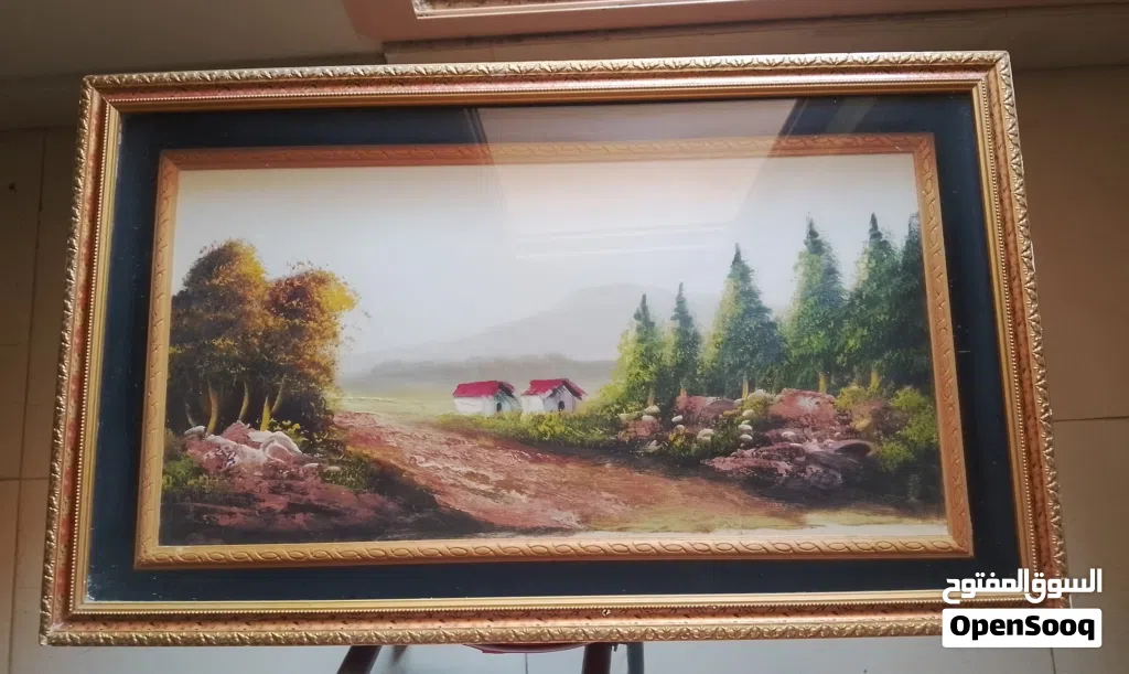 Large Decorative Wall Painting with Golden Frame