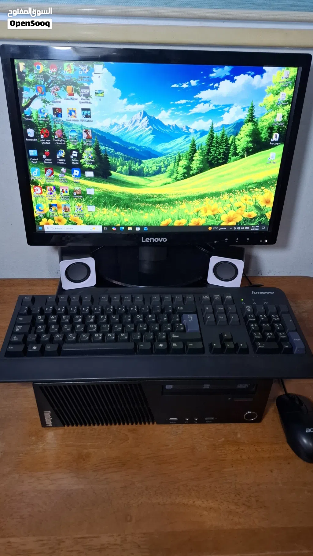 كمبيوتر لينوفو اصلي مع كامل ملحقاته لدراسة والعمل والالعاب pc Lenovo i5 ssd gta v grand pubg