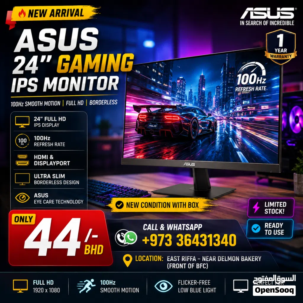 Special Offer New ASUS Gaming 24 IPS FHD Monitor 100Hz (1 Year Warranty) Input: HDMI & DP