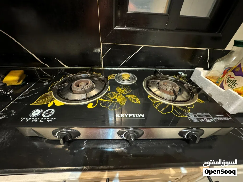 New Gas Stove Krypton KNGC6060 7mm Tempered Glass 3 Burners With Regulator And Pipe