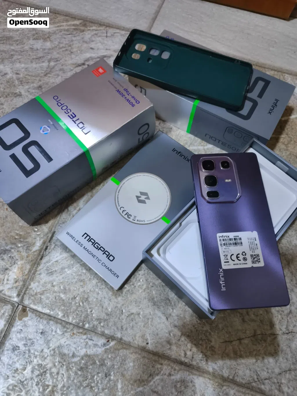 جهاز انفنكس نوت 50 برو جهاز نضافه 95٪ كامل ملحقات الكارتون وشاحنته الاصليه والشحن اللاسلكي