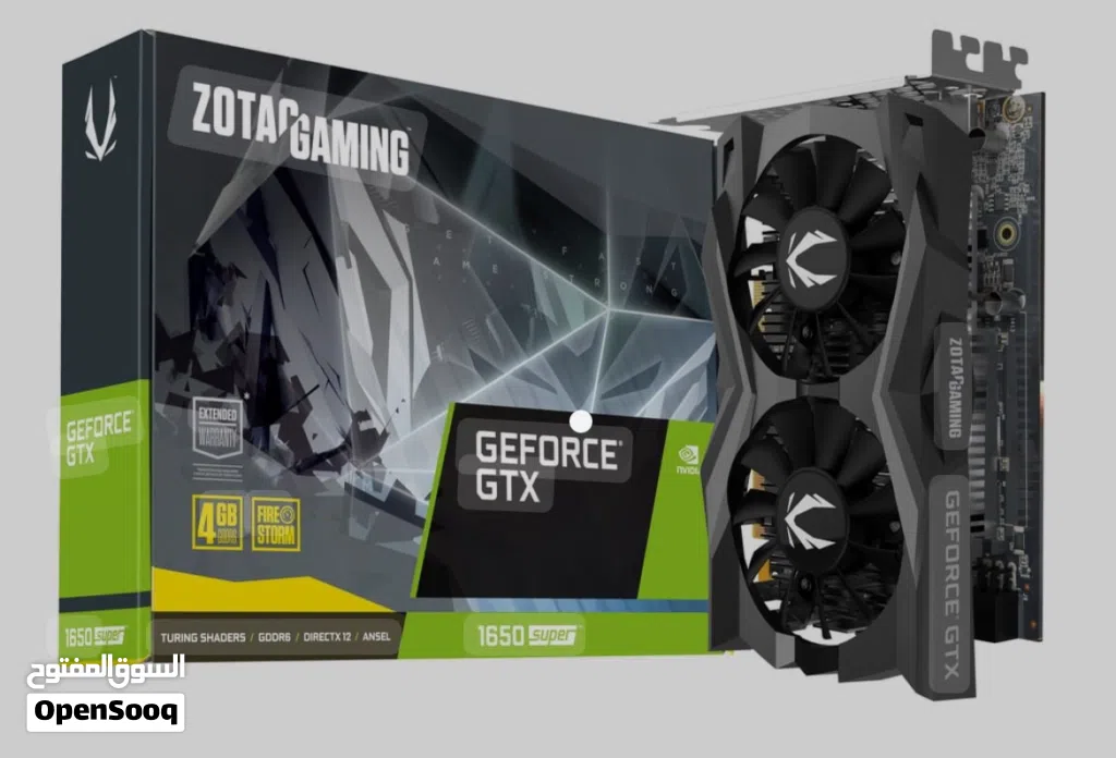 كرت شاشة Geforce GTX 1650 super Zotac gaming gb الكرت شغال مافيه اي شي ونظيف معاه كرتونه واغراضه
