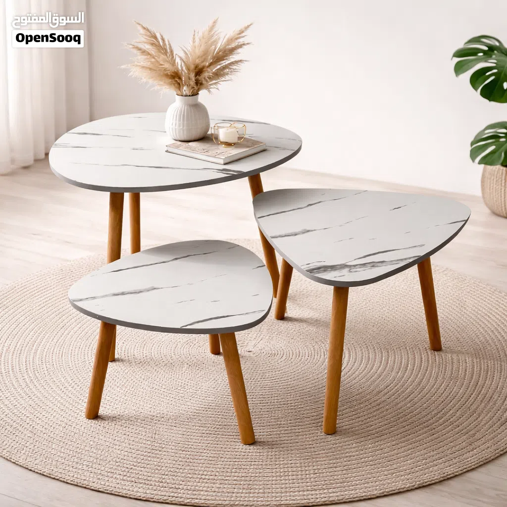 طقم طاولات مودرن بتصميم رخامي أنيق