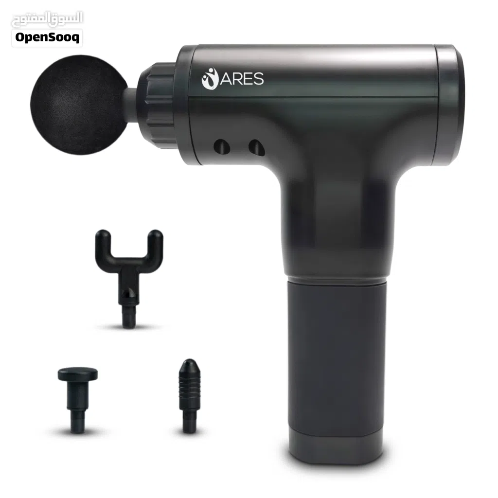 جهاز المساج المحمول والقابل للشحن ARES Gun Massager الأكثر مبيعاَ شامل بأربع روؤس شامل التوصيل