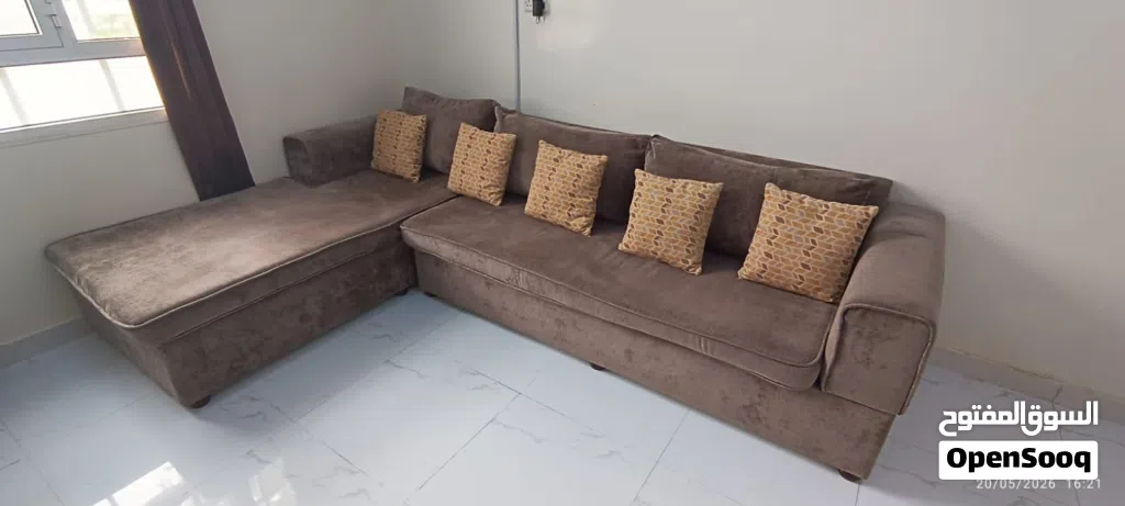 Custom L-Shape Corner Sofa — Dark Mocha Velvet Excellent Condition Sohar