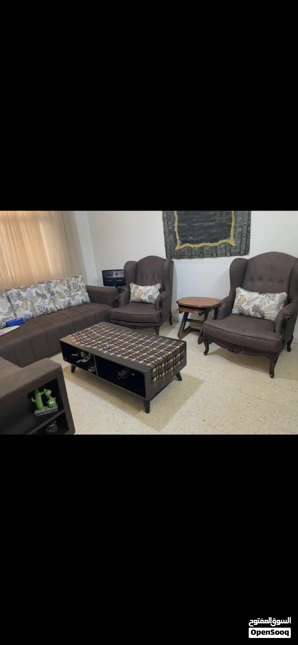 طقم كورنر خشب زان + طاوله وسطيه + 3 قطه سيرڤس استعمال خفيف