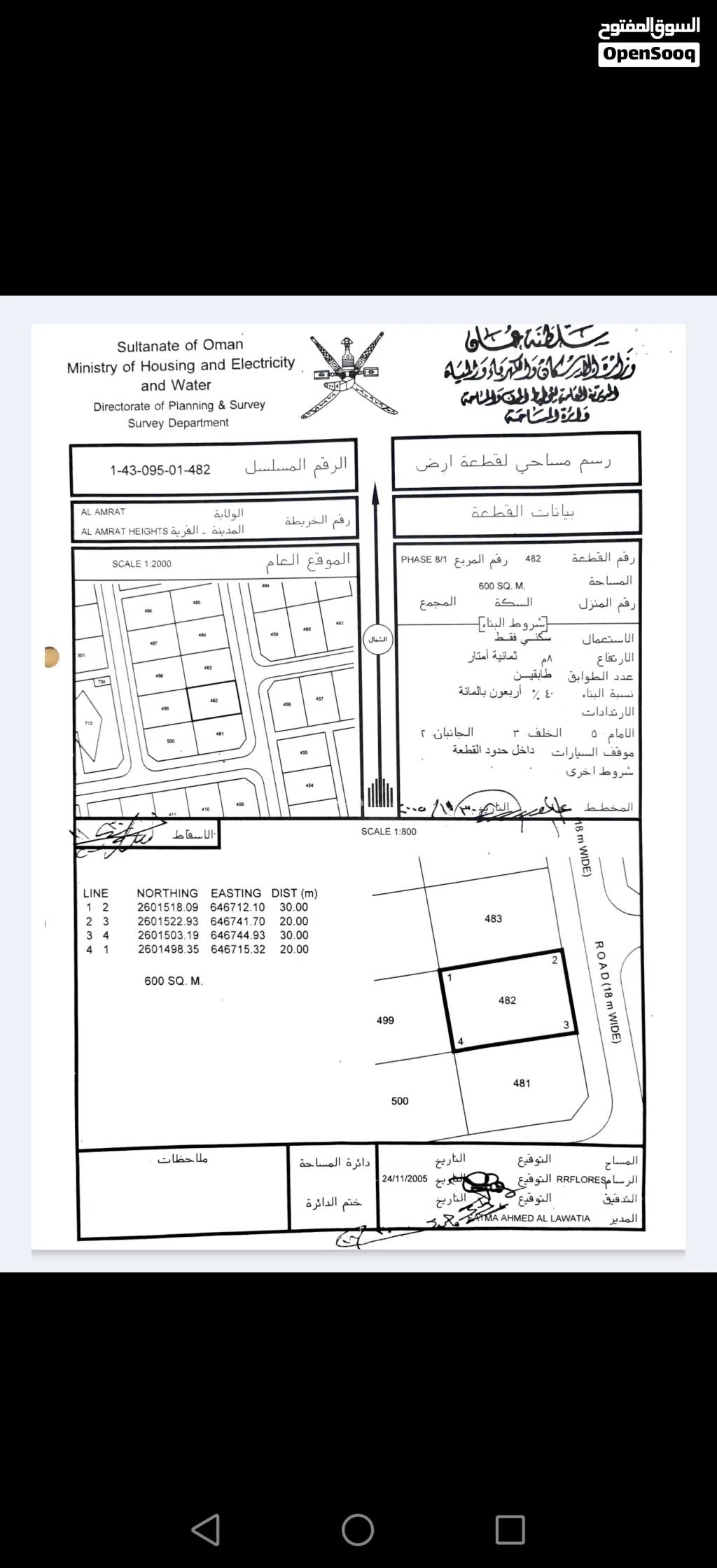 للبيع ارض سكنية في مرتفعات العامرات 8/1