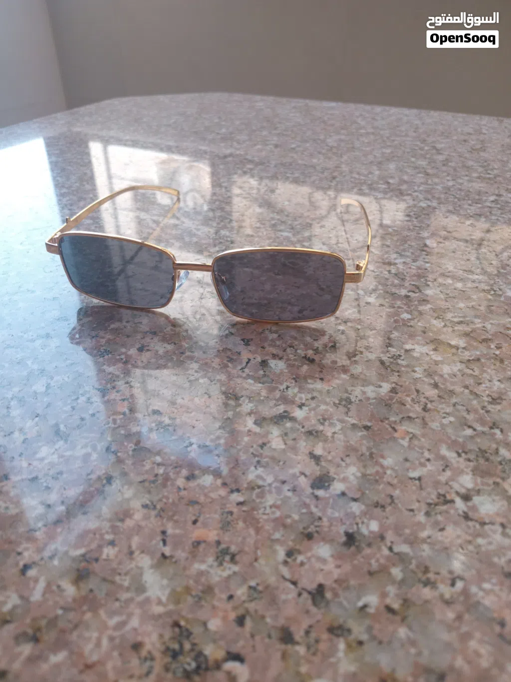 Gold Frame Black Lens Rectangular Sunglasses