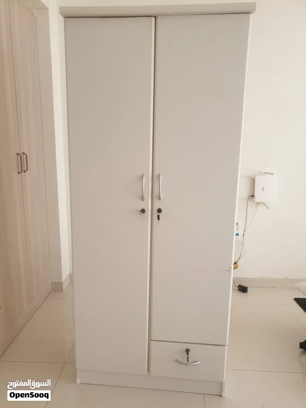 Wooden Wardrobe with Drawer & Keys - Good Condition خزانة ملابس