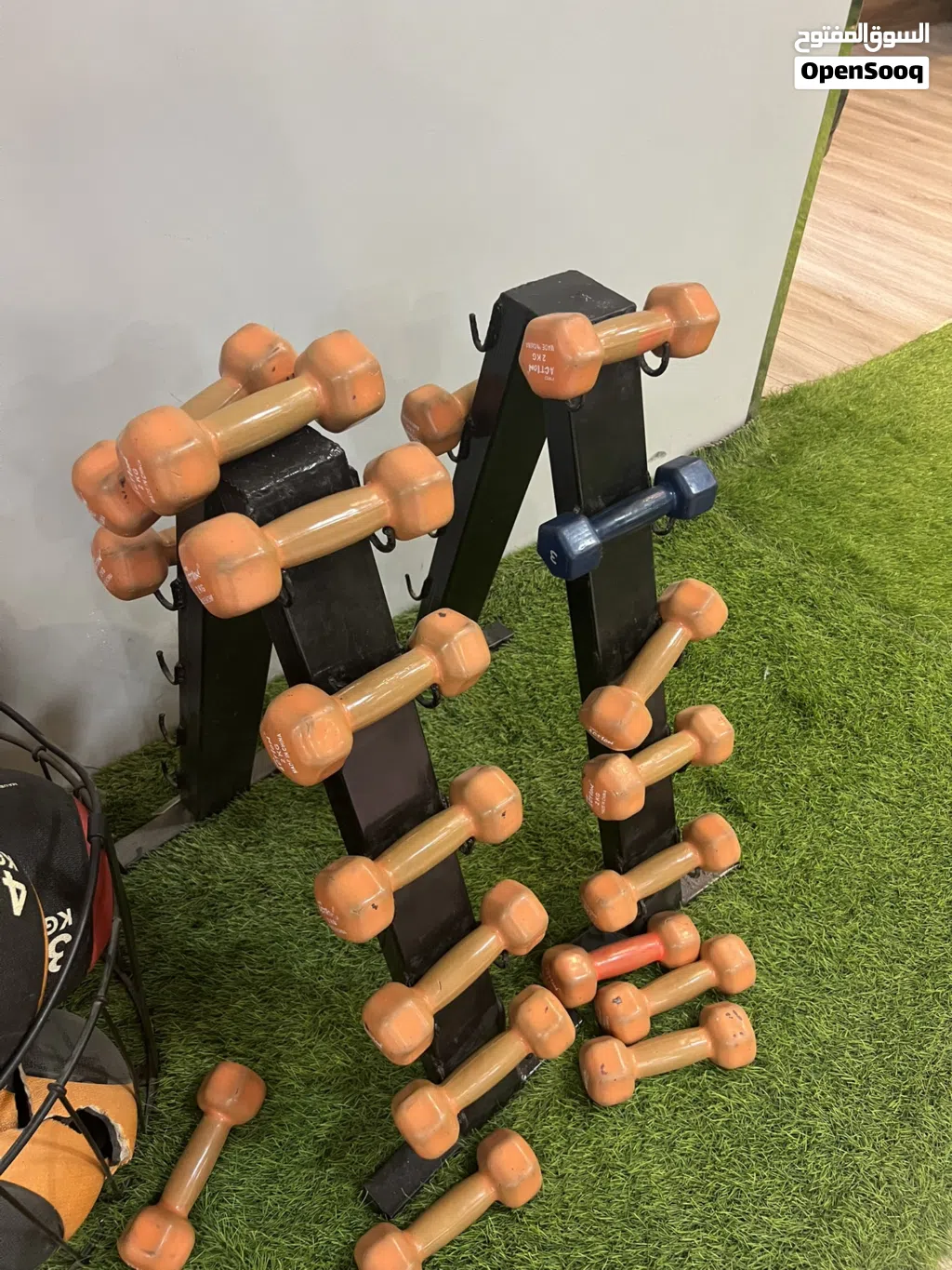 دانبيل و اوزان حرة و بار مع الاستاند للبيع Dumbbells free weights and bars for sale