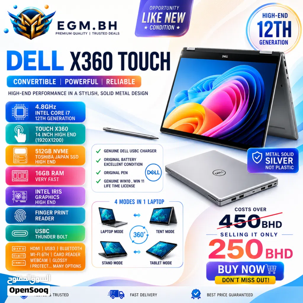 Dell X360 Touch i7 12th Gen 16/512 with Pen