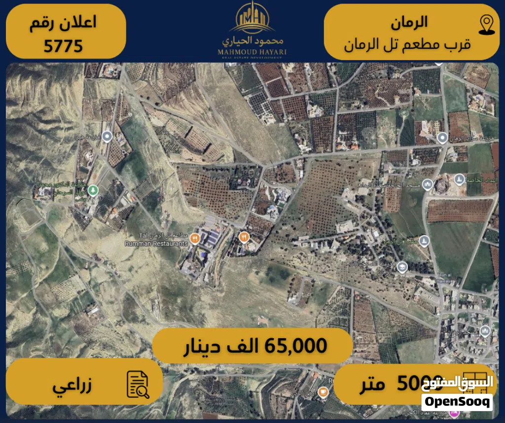 إعلان رقم (5775) أرض زراعية للبيع في الرمان / قرب مطعم تل الرمان