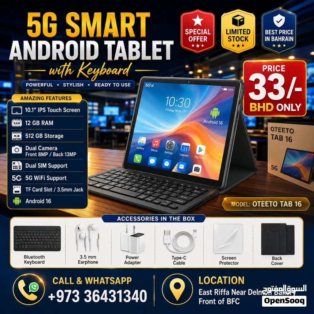 New 5G Smart Android Tablet with Pen 10 Screen Dual Sim 12GB RAM 512GB Storage With Keyboard+Cover