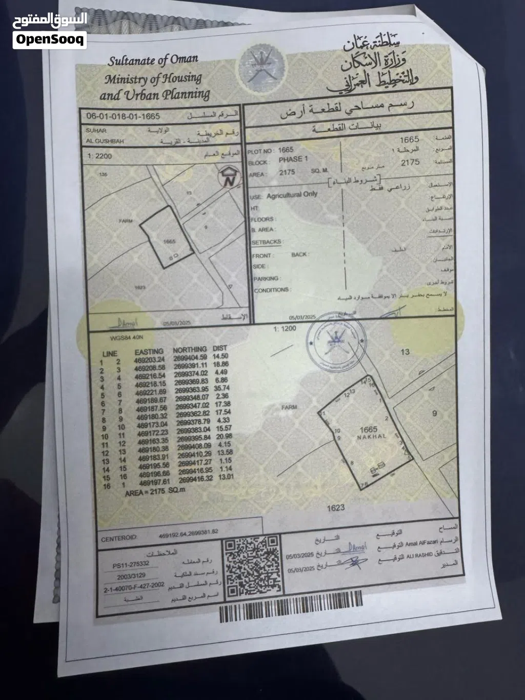 أرض زراعيه وماء حلو ومساحتها الأرض 2175