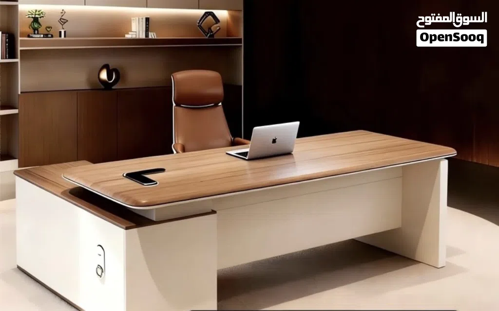 modern executive L-shaped office desk, also commonly referred to as a boss table or CEO desk.