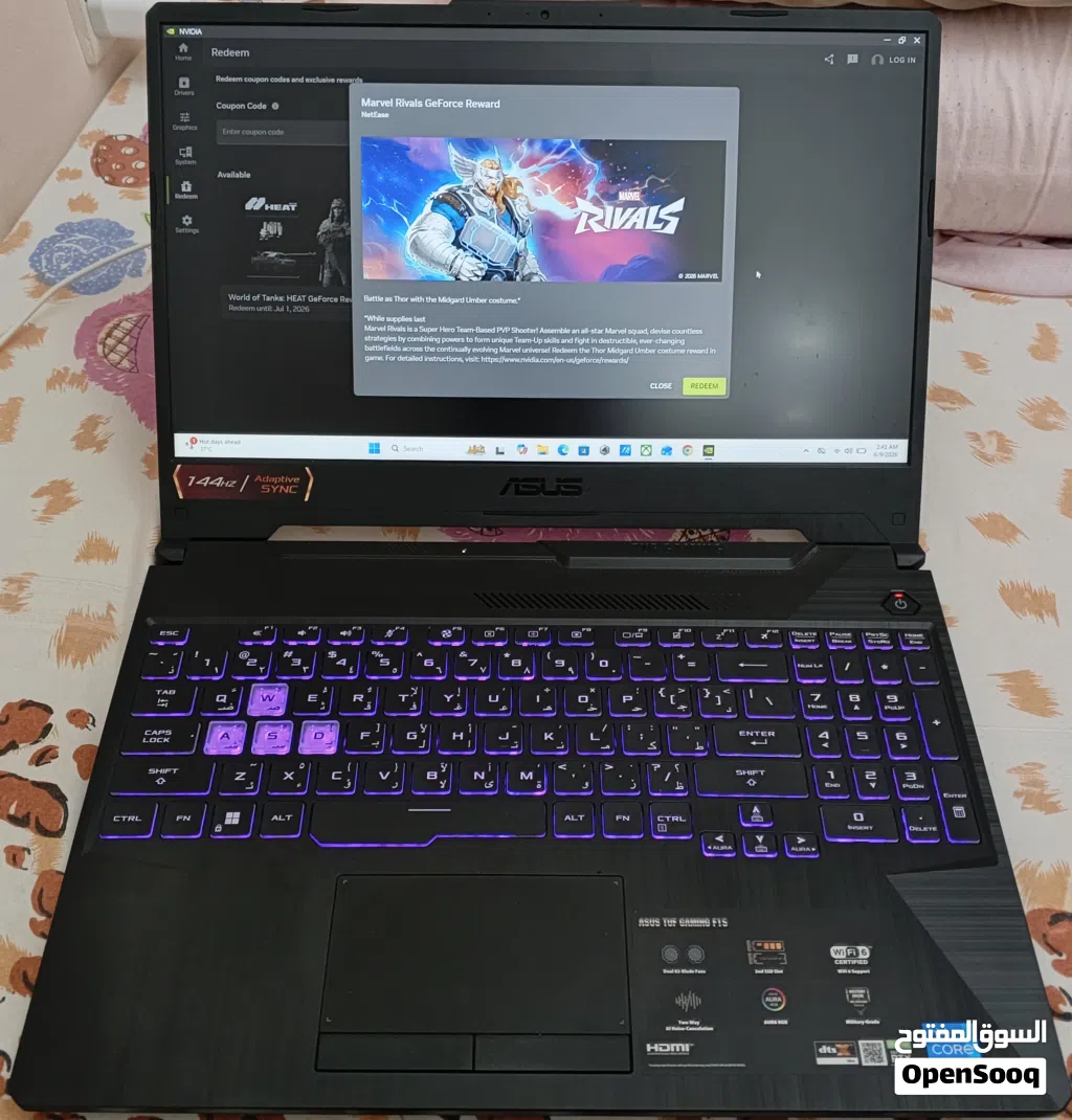 ASUS TUF Gaming F15 — لابتوب جيمنج شبه جديد صحة البطارية ممتازة (88%)