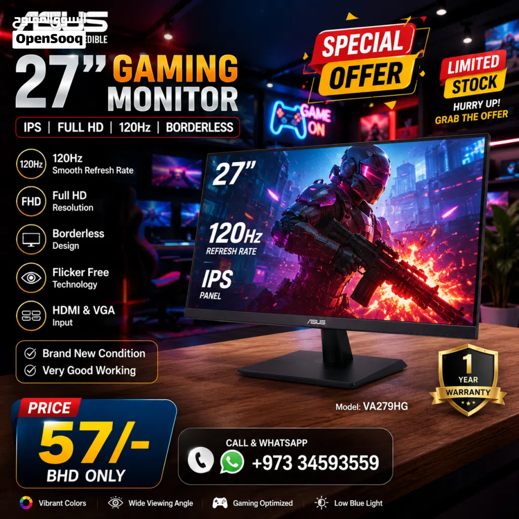 New ASUS Gaming 27 IPS Full HD Monitor BoxPack (1 Year Warranty) 120Hz Input: HDMI & VGA