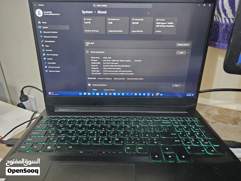 Lenovo IdeaPad Gaming 3 Ryzen 7 5800H RTX 3060 16GB RAM 1.5TB SSD 290 OMR