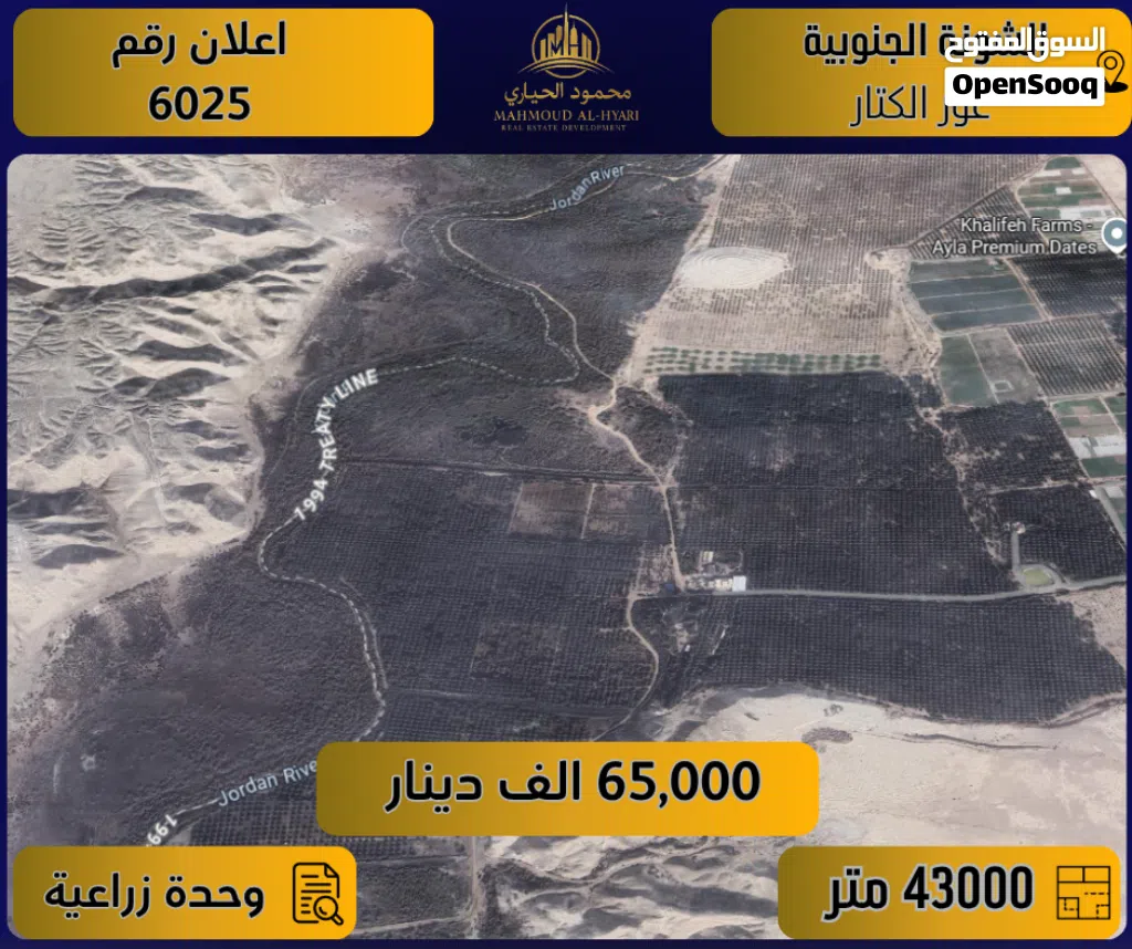 إعلان رقم (6025) وحدة زراعية مميزة للبيع في الشونة الجنوبية – غور الكتار / 43 دونم