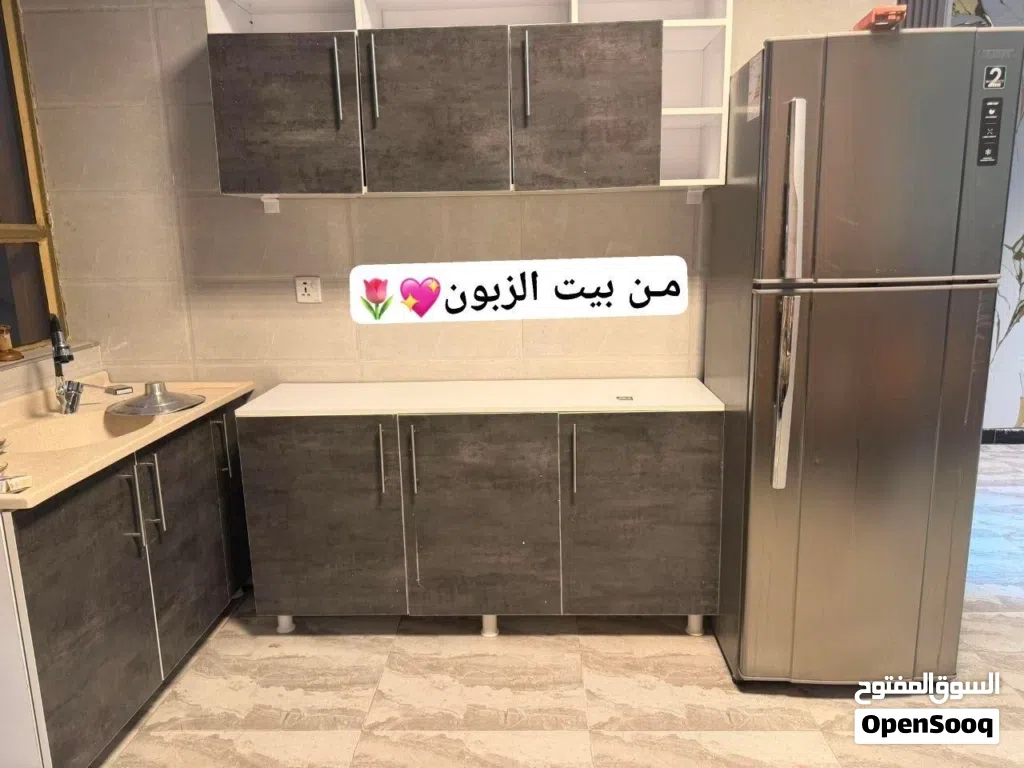 كاونتر خشب ارضي وملحق قياس متر ونص وسنك متر و20 مرمر