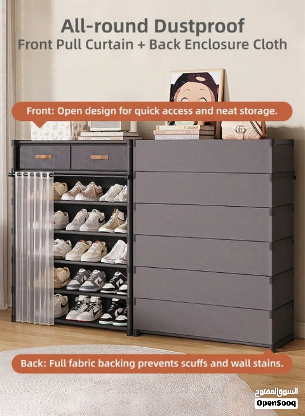 Metal framed shoe rack in store have all color and offer sale for customer now with closet