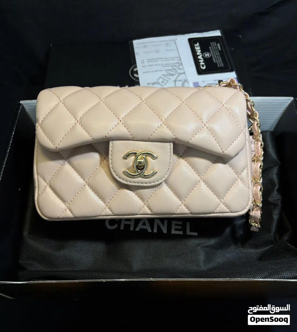 Chanel 24K mini flap lambskin nude pink/gold مساتر كولتي