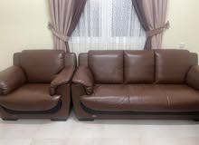 7 seater leather sofas with 2 wooden tables and 3 seater recliner