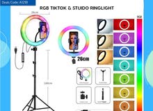 RGB Colorful Tiktok & Studio Ringlight 26 cm + 2 Meter Long Tripod Stand - New Item