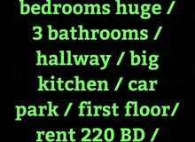 flat for rent/ 3 bedrooms larger/ 3 bathrooms/ rent 220 BD