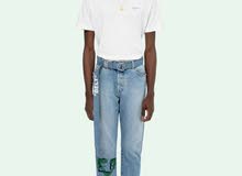 Off-White - Slim-Fit Tapered Belted Spray-Painted Denim Jeans - Blue