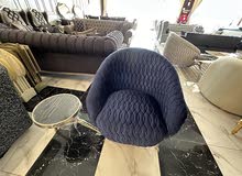 Modern Turkish Chair with Attached Table - Nickel Frame and Navy Blue Velvet