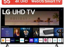شاشات 55 أنش LG ال جي 4K سمارت أوامر  مع رسيفر داخلي صوتيه مع قاعده جداريه شامل توصيل مجانا