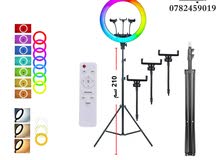 RGB LED SOFT RING LIGHT - رينج لايت باضاءة بجميع الالوان مقاس 45 سم مع جهاز تحكم و3 هولدرات موبايل