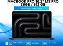 Macbook Pro 16.2" M3 Pro 36GB/512GB/ماك بوك برو 16.2" M3Pro