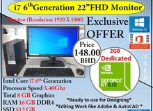 DELL I7 6th Gen SFF With 22"FHD Monitor 16GB Ram 512GB SSD 2GB Nvidia Graphics Card 148 BD
