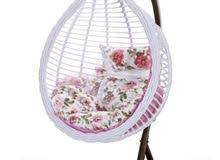hanging swing chair with cushion and stand white