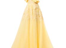 فستان سهرة من المصمم العالمي سعيد القبيسي اللون أصفر ليموني طويل