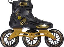 دراجة التزلج LiKU Performance 125 3WD Speed Inline Skates Black & Gold Racing Skate للرجال والنساء