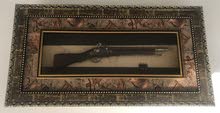 Home Decor Antique Souvenir Large Gun in Timber Frame with Glass Face - Wall Mounted
