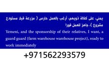 يمني يرغب بالعمل حارس (مزرعة فيلا مستودع مشروع)