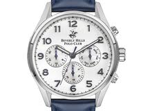 ساعة بولو رجالية B.H. Polo Club Matteo Multifunction Dark Blue Leather White Dial For Men