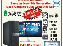 DELL Core i5 8th Generation Computer DELL 22" Full HD Monitor 8GB Ram & 240GB SSD+500GB HDD