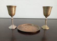 decorated dish with two yellow copper cup decorated dish with two yellow copper cup