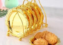 صحون شاي ذهبي مع ستان صحون شاي ذهبي مع ستان