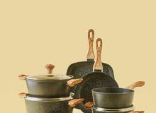طقم اوني طهي الألمنيوم المطلي بى باجرانيت والرخم اسود 15قطعه طقم اوني طهي الألمنيوم المطلي بى باجرانيت والرخم اسود 15قطعه
