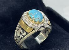 Silver Firoza Ring (Turquoise) studded with flawless diamonds