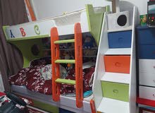 Kids bed with 3 mattresses and drawers wooden ladders 500 only