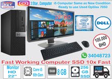 Same As New DELL i5 6th Gen Computer 8GB Ram 256 GB SSD 22"HD Monitor FREE Delivery & WIFI